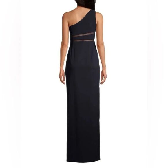 NWT women’s LIV FOSTER twilight navy blue one shoulder crepe maxi formal gown - Picture 2 of 10